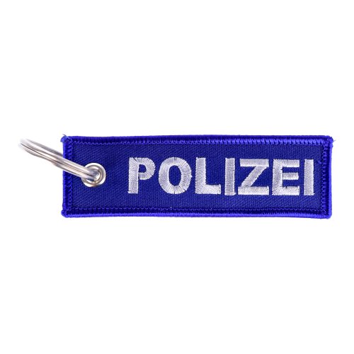 Schlüsselanhänger Polizei gestickt - blau